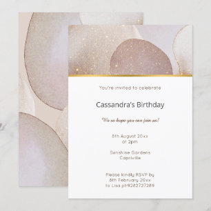 MARBLE ABSTRACT BUBBLE NEUTRAL BIRTHDAY  INVITATION