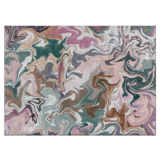 Marble Abstract Green and Pink Cutting Board  (Front)