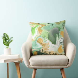 Marble Abstract Green and Yellow Throw Pillow 