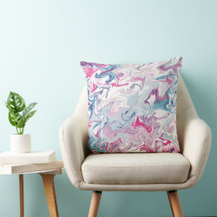 Marble Abstract Pink and Blue Throw Pillow Modern