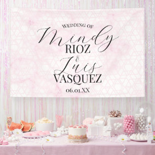 Marble Abstract Pink Wedding Script Black Banner