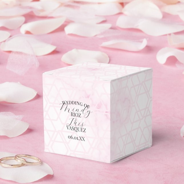 Marble Abstract Pink Wedding Script Black  Favour Box (Wedding)