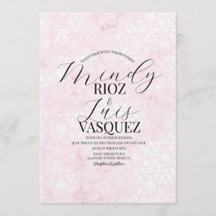Marble Abstract Pink Wedding Script Black Invitation