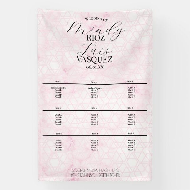 Marble Abstract Pink Wedding Script Black Menu Banner (Vertical)