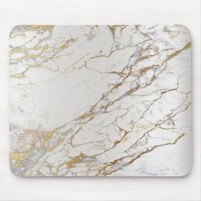 Marble Abstract Silver Gold Grey White Unique Mouse Pad (Front)