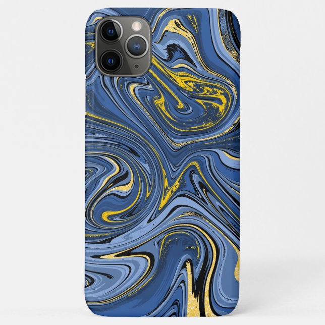 Marble Abstract Swirls Blue Black Yellow Glitter Case-Mate iPhone Case (Back)