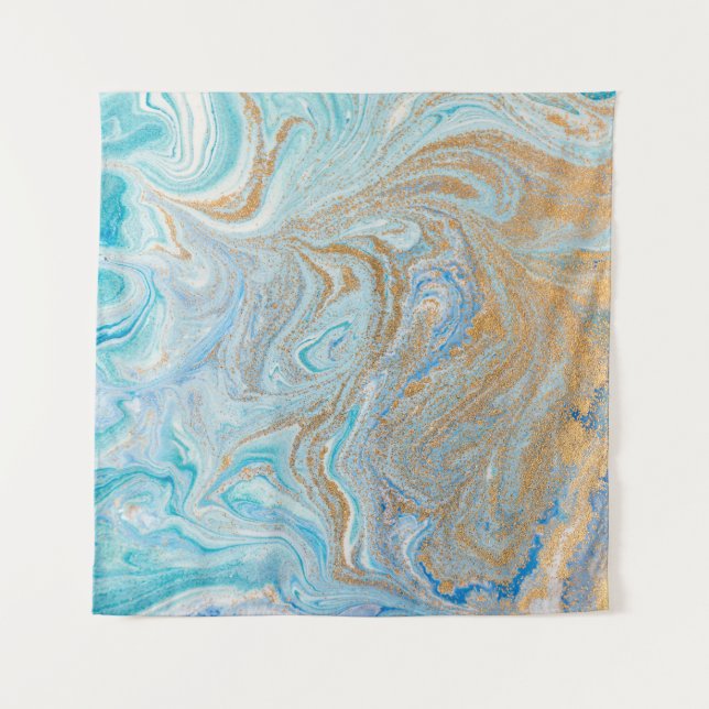 Marble acrylic background, blue with golden glitte tapestry (Front)