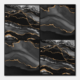 Marble Agate Black and Gold Checkers  Wallpaper