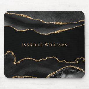 Marble Agate Black Gold Elegant Chic Personalised Mouse Pad