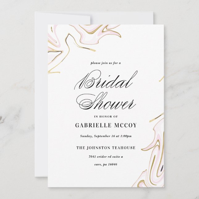 Marble Agate Bridal Shower | Pink and Gold Invitation (Front)