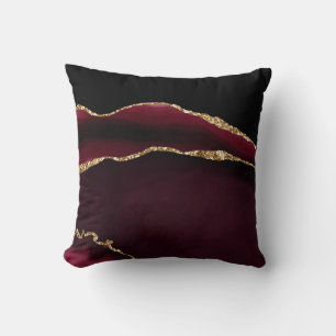 Marble Agate Chic Black Purple Gold Glitter Cushion