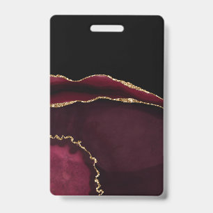 Marble Agate Chic Black Purple Gold Glitter ID Badge