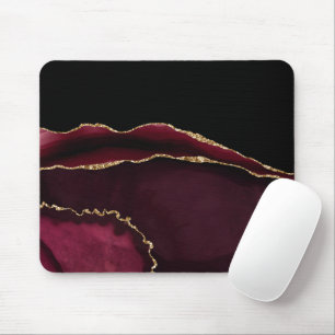 Marble Agate Chic Black Purple Gold Glitter Mouse Pad