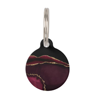 Marble Agate Chic Black Purple Gold Glitter Pet Tag