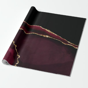 Marble Agate Chic Black Purple Gold Glitter Wrapping Paper