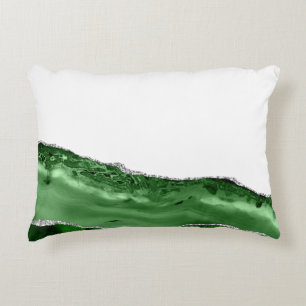 Marble Agate Glamourous Emerald Green Silver Decorative Cushion