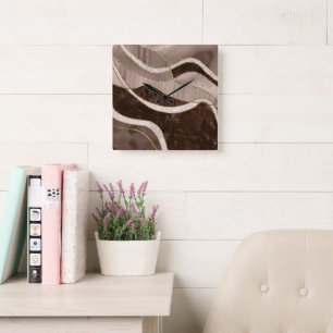 Marble Agate Gold Glam 5 - landscape Square Wall Clock