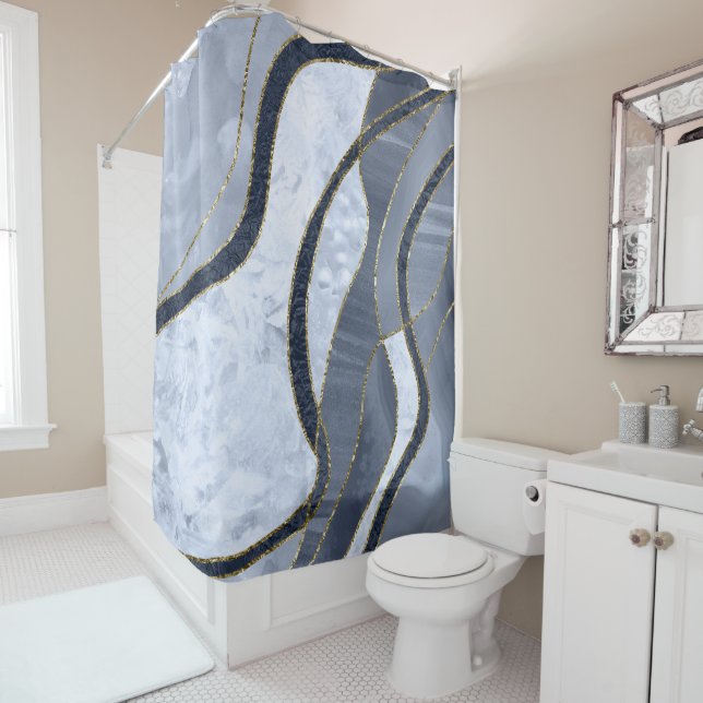 Marble Agate Gold Glam 8 Shower Curtain (In Situ)