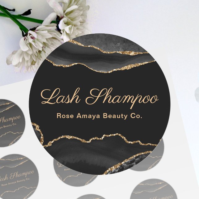 Marble Agate Lash Shampoo Black And Gold Classic Round Sticker (Creator Uploaded)