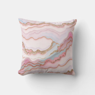 Marble Agate Modern Blue Pink Gold Collection Cushion