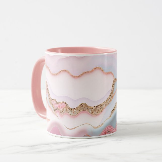 Marble Agate Modern Blue Pink Gold Collection Mug (Front Left)