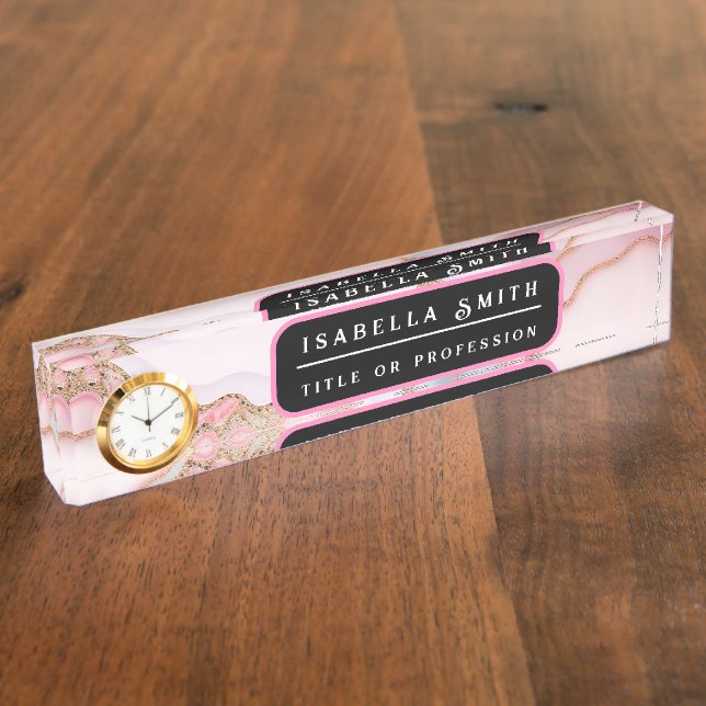 Marble Agate Modern Blue Pink Gold Collection Nameplate (Side)