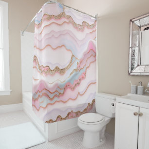 Marble Agate Modern Blue Pink Gold Collection Shower Curtain