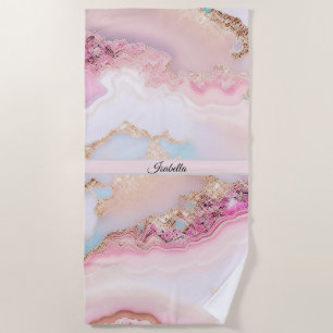Marble Agate Popular Blue Pink Gold Collection Beach Towel