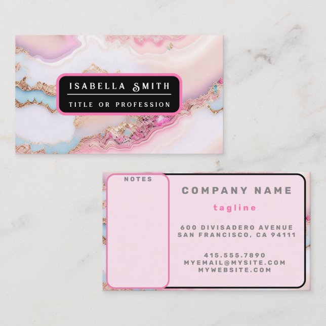 Marble Agate Popular Blue Pink Gold Collection Business Card (Front/Back)