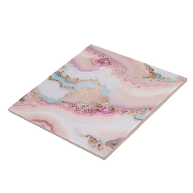 Marble Agate Popular Blue Pink Gold Collection Ceramic Tile (Side)