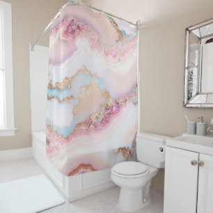 Marble Agate Popular Blue Pink Gold Collection Shower Curtain