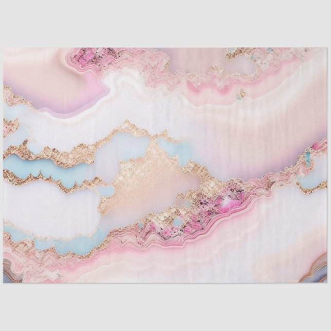 Marble Agate Popular Blue Pink Gold Collection Tissue Paper (Front)
