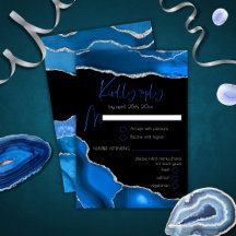 Marble Agate Royal blue Menu Choice Wedding RSVP