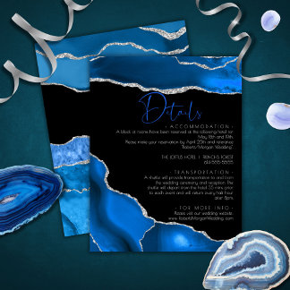 Marble Agate Royal blue wedding Details Enclosure Card