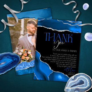 Marble Agate Royal blue wedding Wedding  Thank You Card