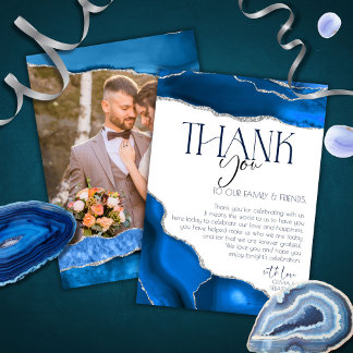 Marble Agate Royal blue wedding Wedding  Thank You Card