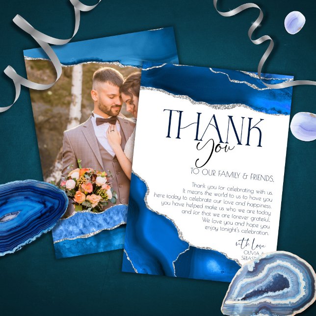 Marble Agate Royal blue wedding Wedding  Thank You Card (Creator Uploaded)