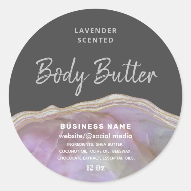 Marble agate script body butter label (Front)