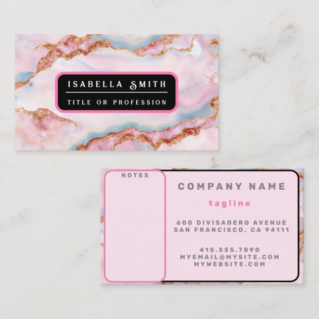 Marble Agate Trendy Blue Pink Gold Collection Business Card (Front/Back)
