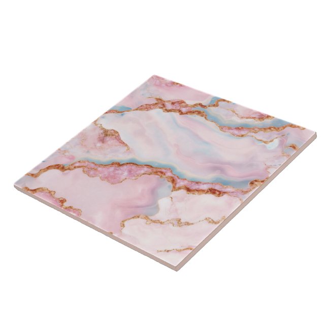 Marble Agate Trendy Blue Pink Gold Collection Ceramic Tile (Side)