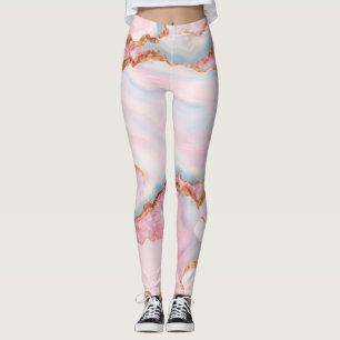 Marble Agate Trendy Blue Pink Gold Collection Leggings