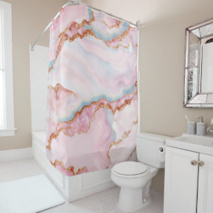 Marble Agate Trendy Blue Pink Gold Collection Shower Curtain