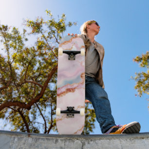 Marble Agate Trendy Blue Pink Gold Collection Skateboard