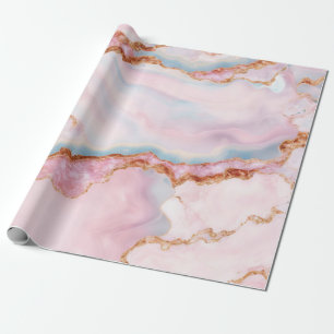 Marble Agate Trendy Blue Pink Gold Collection Wrapping Paper