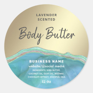 Marble agate turquoise script body butter label
