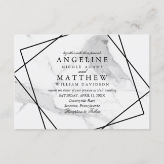 Marble and Black & White Geometric Wedding Invite