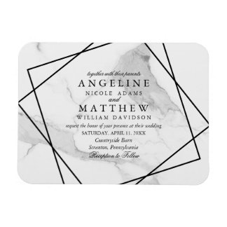 Marble and Black & White Geometric Wedding Invite Magnet