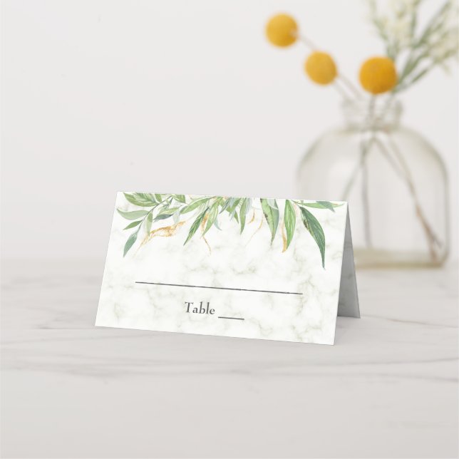Marble and Eucalyptus Greenery Wedding Table Place Card (Front)