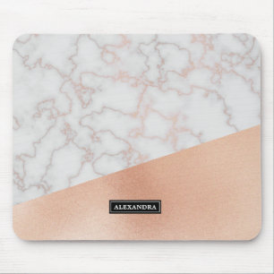 Marble and Faux Rose Gold Custom Name Mouse Pad