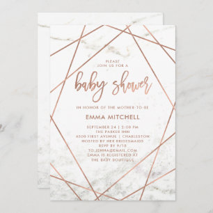 Marble and Faux Rose Gold Geometric Baby Shower Invitation